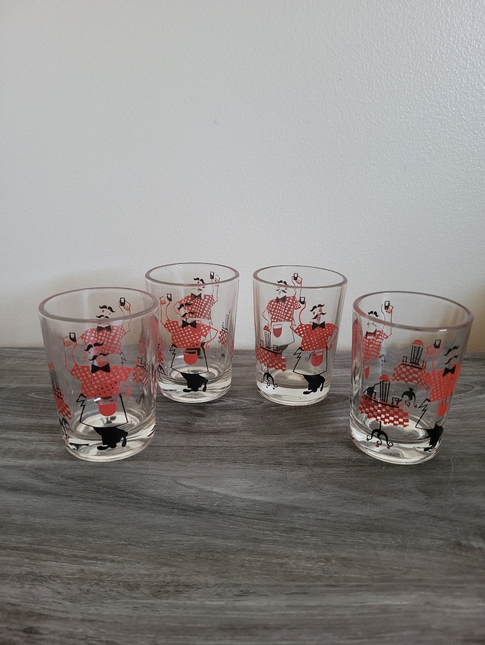 Vintage Hazel Atlas Enameled Double Shot Glasses Set Of 4 MCM - Picture 2 of 8